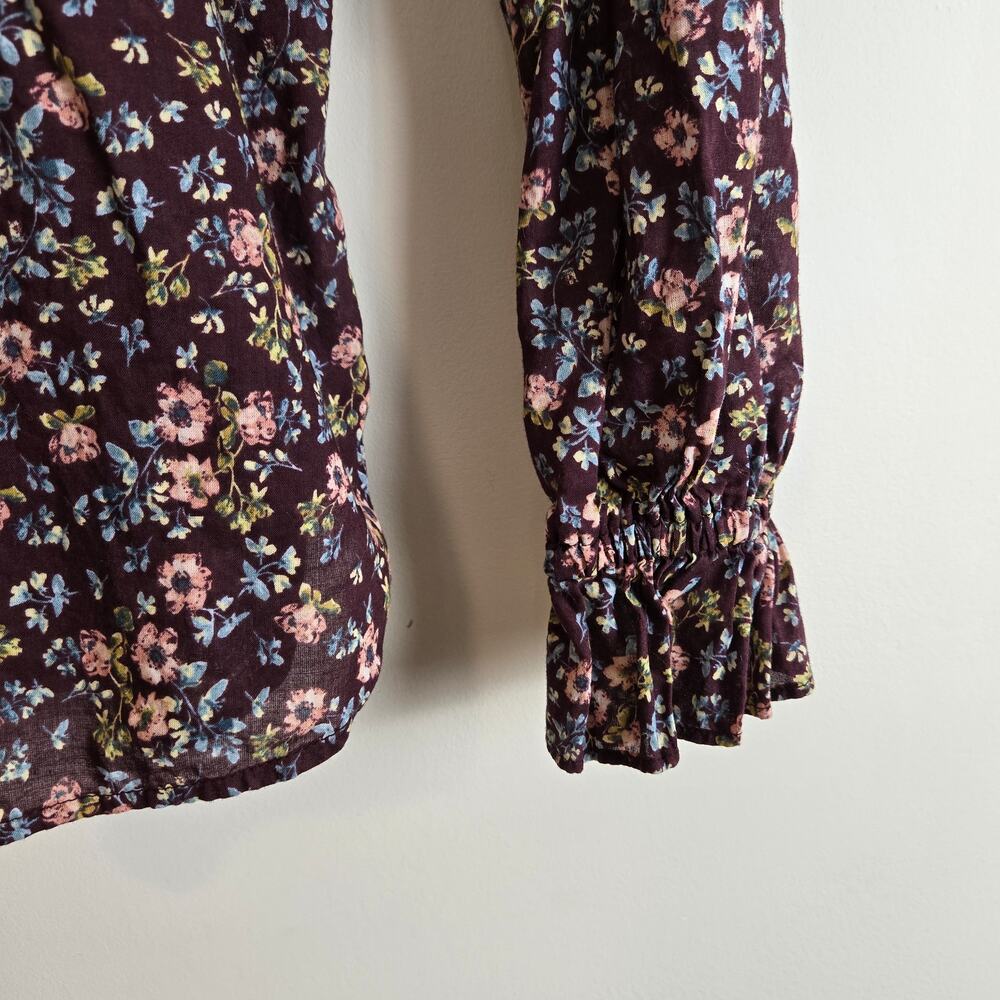 Loft Floral Mockneck Button Up Shirt Purple Multi XS - Picture 8 of 11